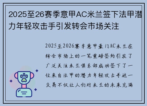2025至26赛季意甲AC米兰签下法甲潜力年轻攻击手引发转会市场关注 2025至26赛季意甲AC米兰签下法甲潜力年轻攻击手引发转会市场关注